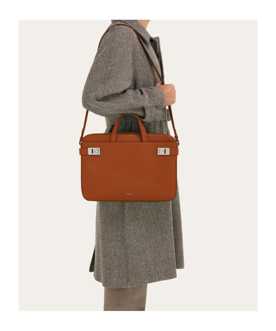 Ferragamo Briefcase With Gancini Buckles (m) In Brown