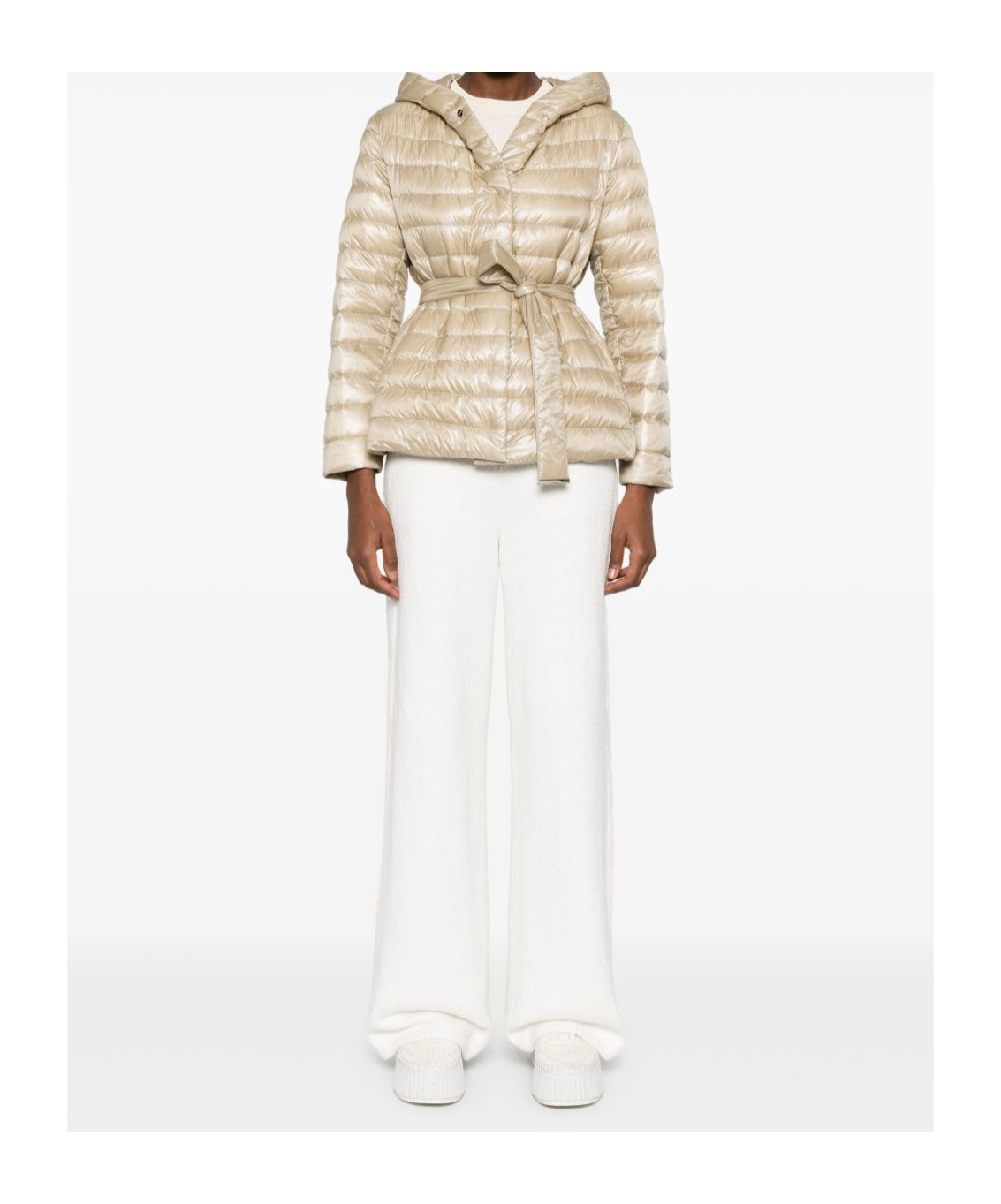 Herno Down Jacket Hooded Waist Belted In Neutral