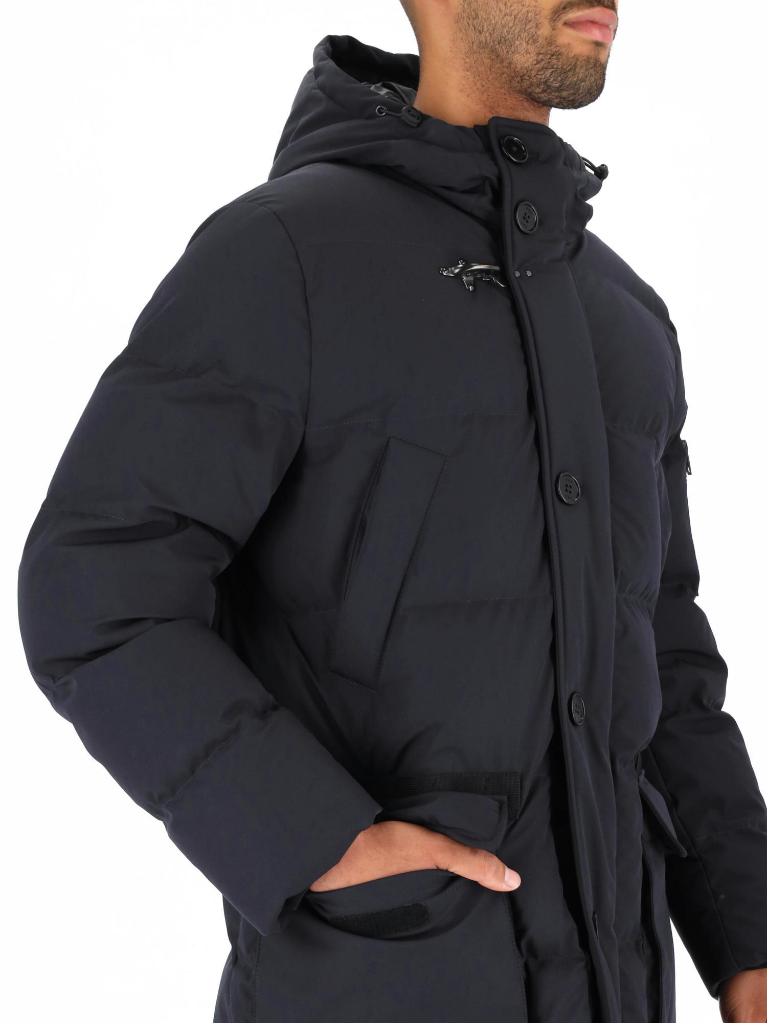 Fay Quilted Parka Coat In Black