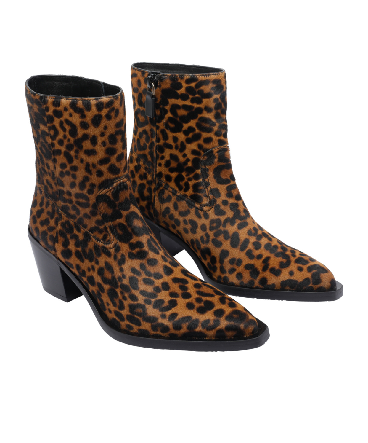 Stuart Weitzman Animalier Print Block Heel Pointed Toe Boots In Brown