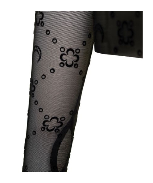 Marine Serre Black Sheer Top With Flocked Monogram In Stretch Polyamide Woman In Black