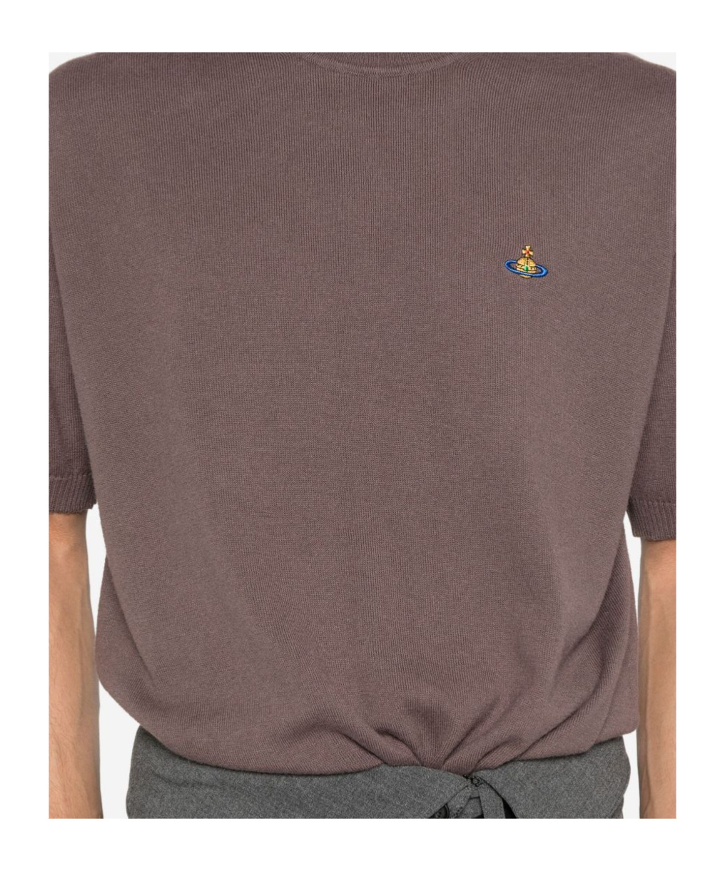 Vivienne Westwood Ribbed Crewneck T-shirt With Short Sleeves In Brown