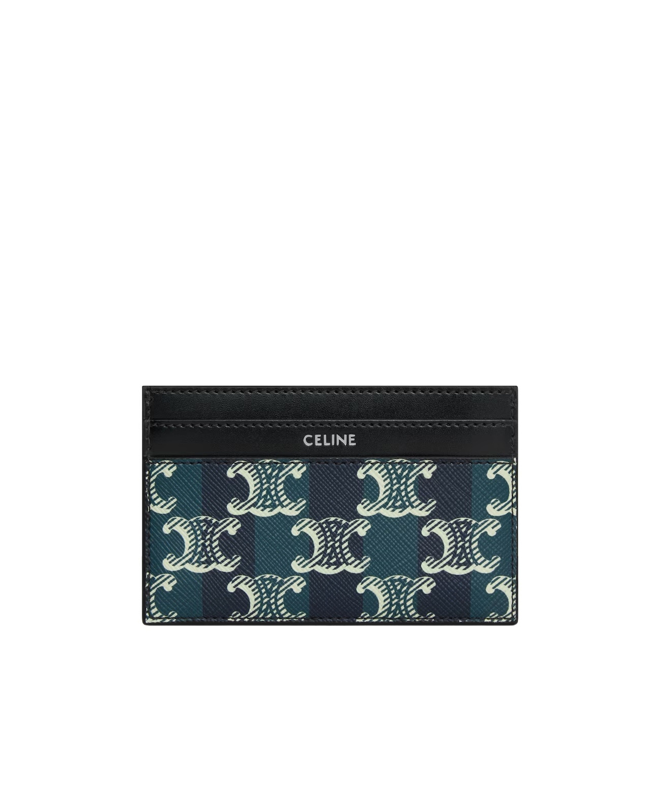Celine Medium Card Holder In Striped Triomphe Canvas And Calfskin In Blue