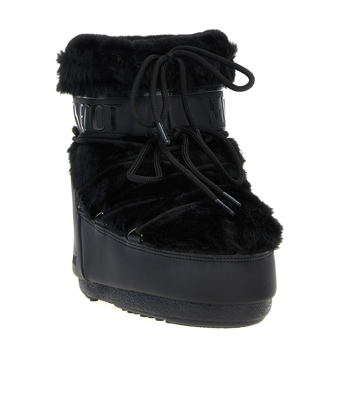 Moon Boot Iconic Faux Fur Ankle Boots With Lace-up Detail In Black