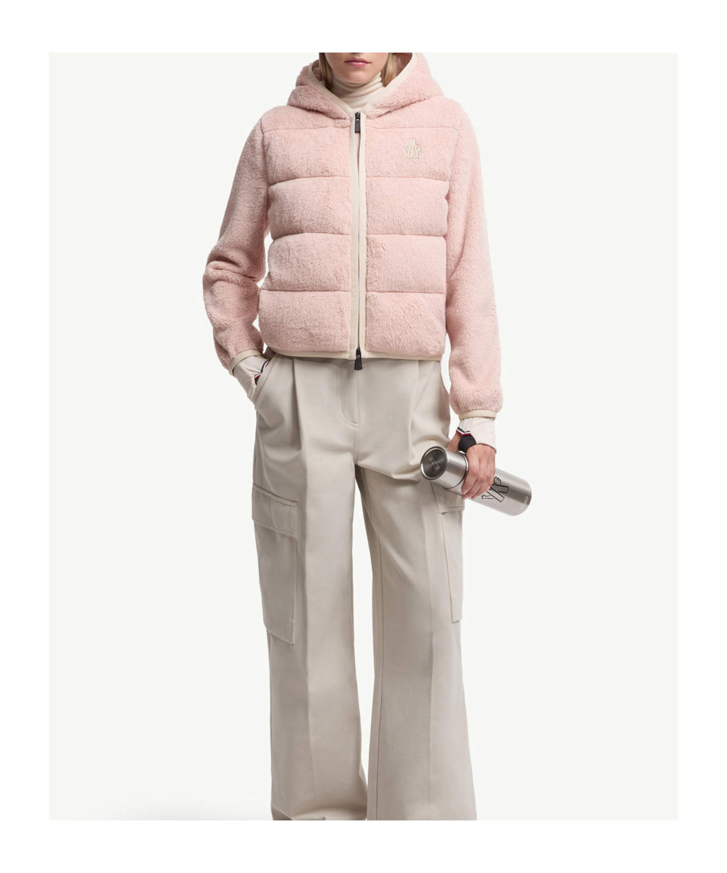 Moncler Padded Polartec Zip-up Hoodie In Neutral