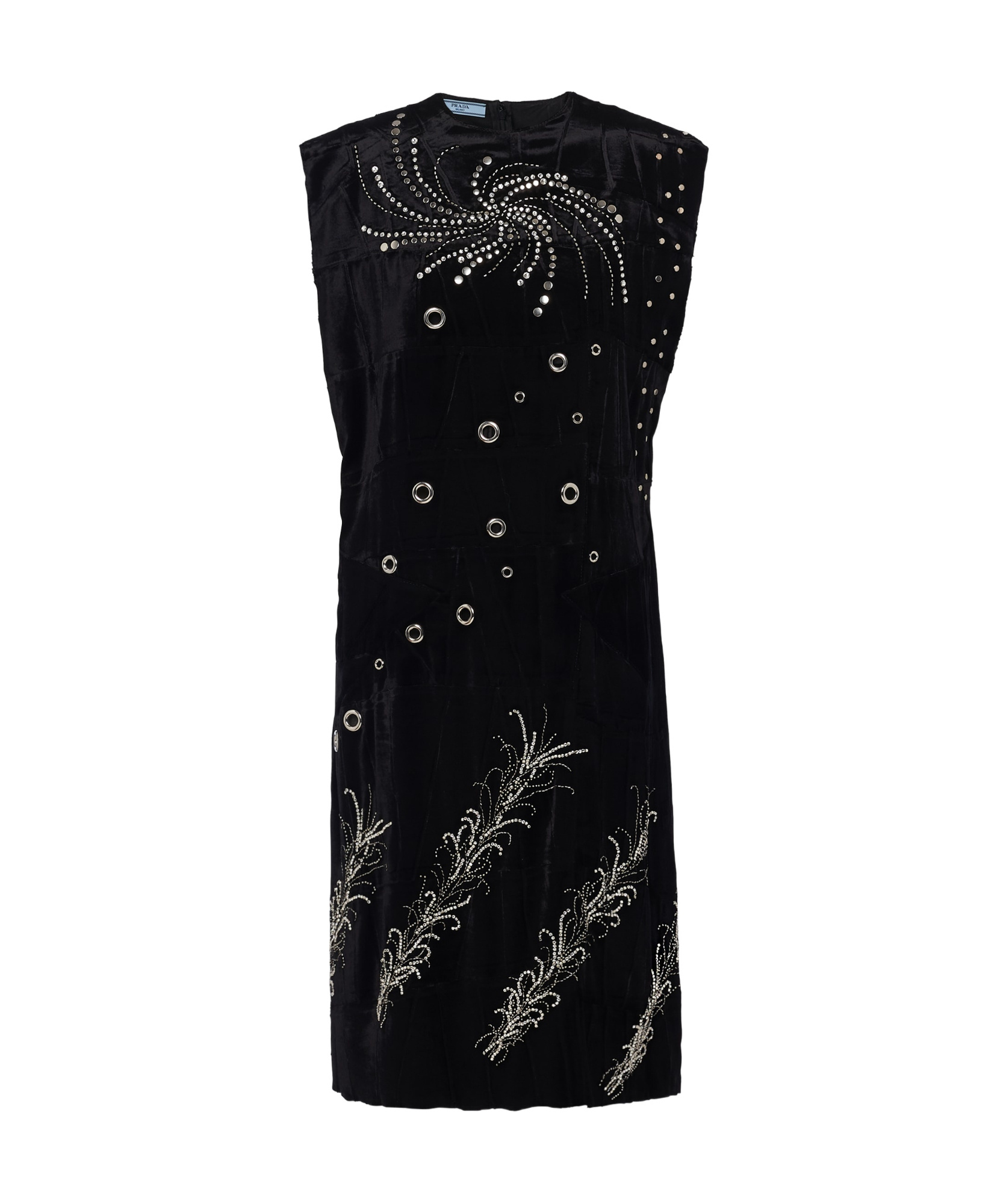 Prada Embroidered Georgette Sleeveless Dress In Black