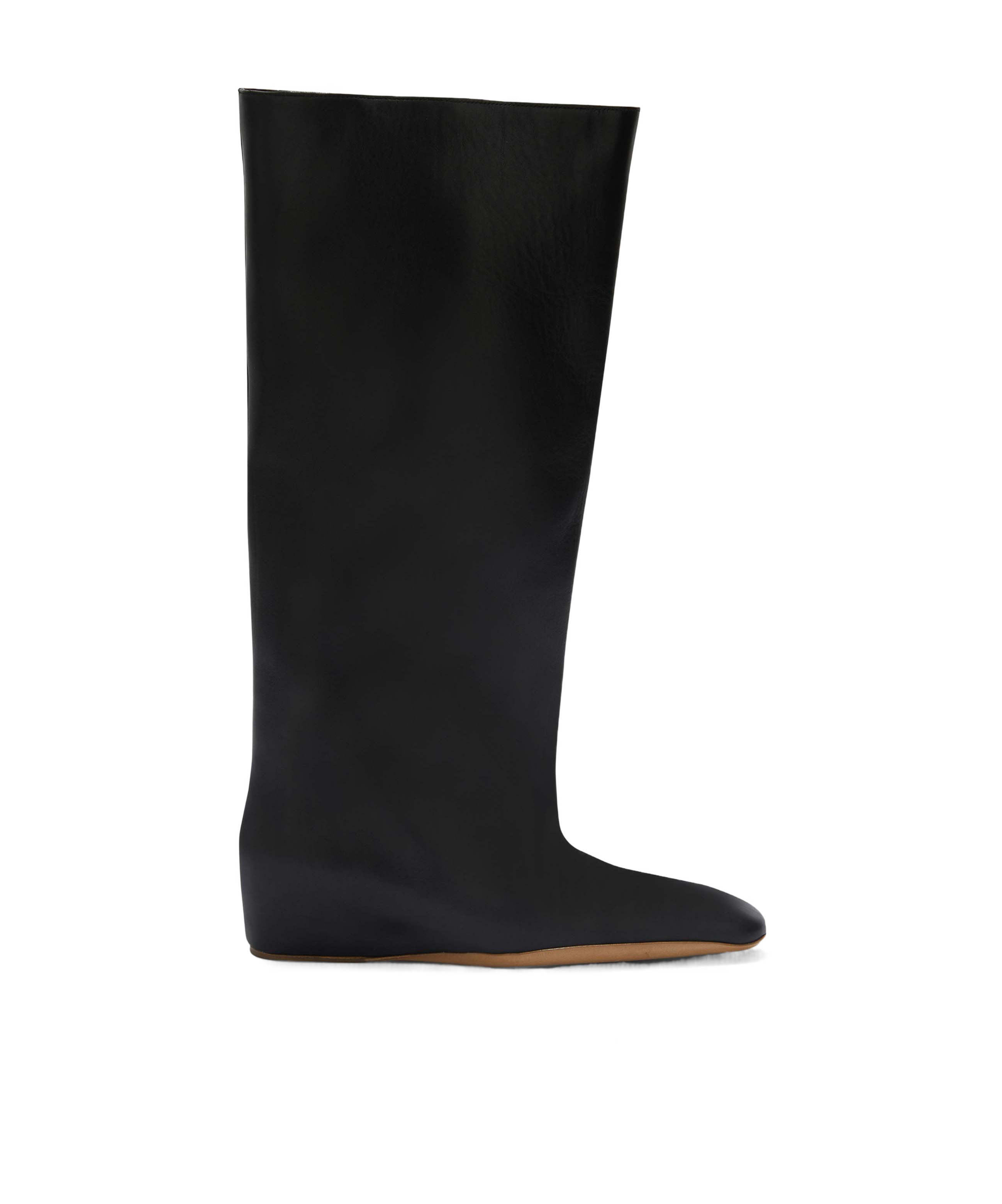Jil Sander Wide Leather Flat Knee Boots In Black