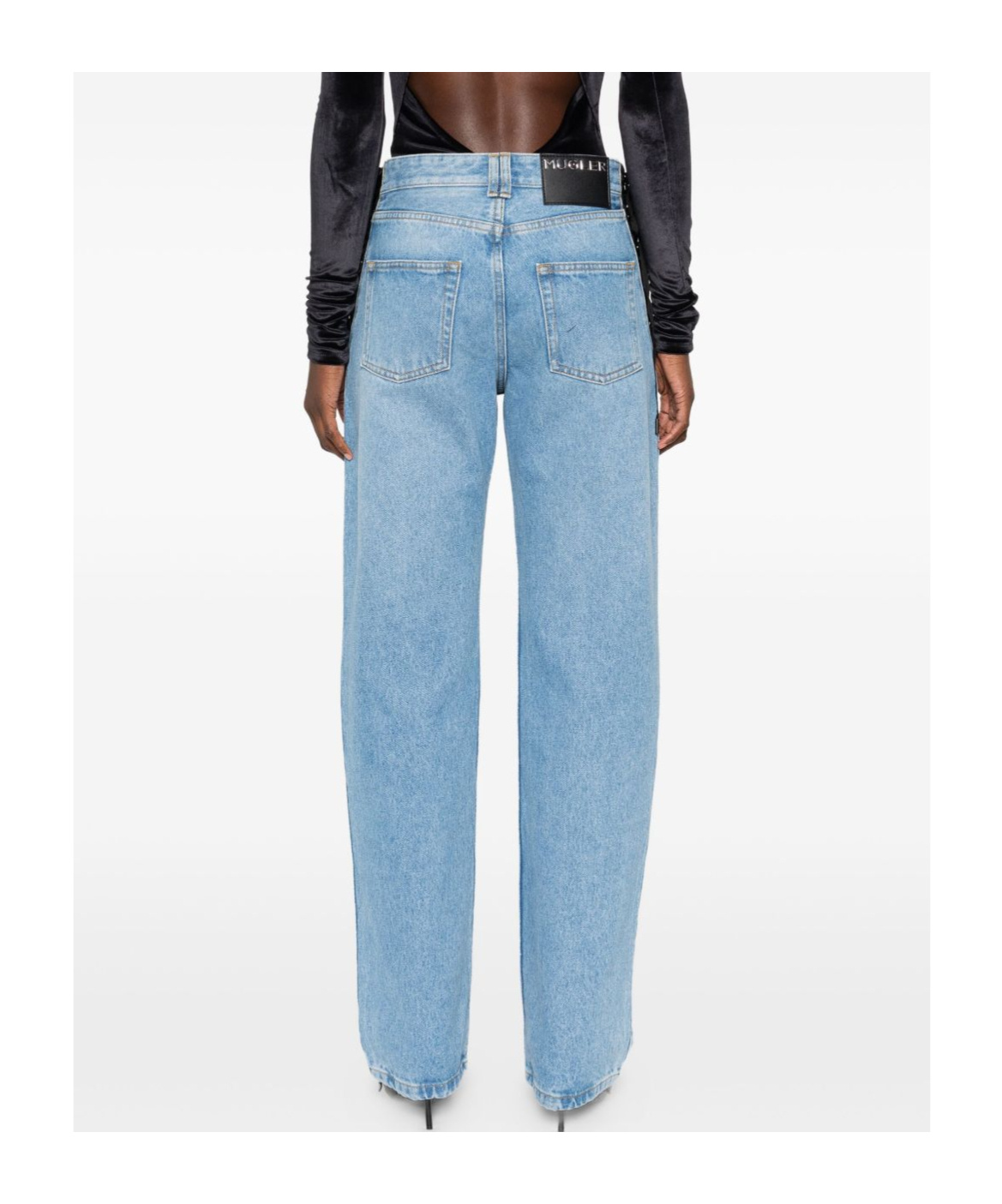 Mugler Lace-up Detail Denim Trousers With Back Pockets In Blue