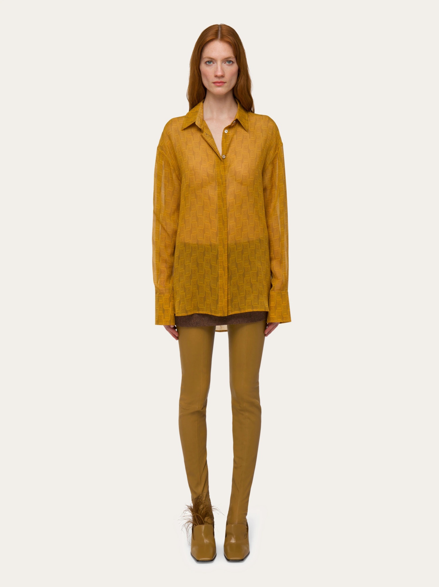 Ferragamo Full Body Logo Shirt In Brown