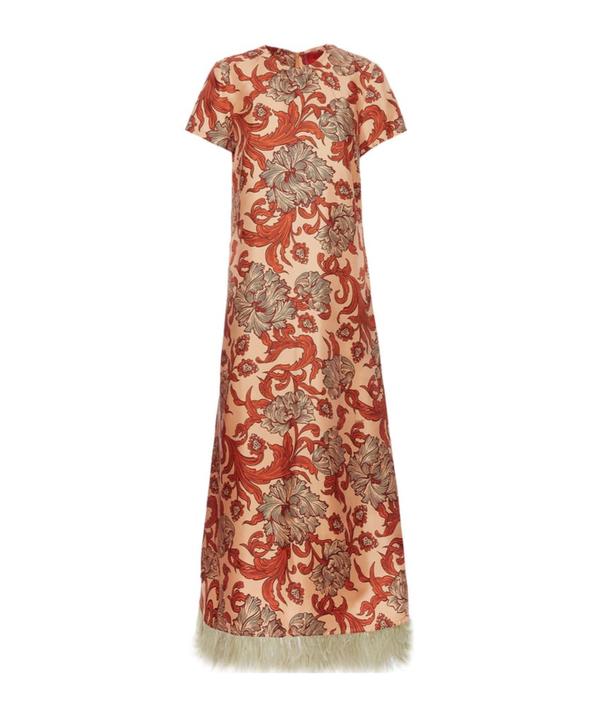 LA DOUBLEJ SWING FEATHER-TRIMMED DRESS
