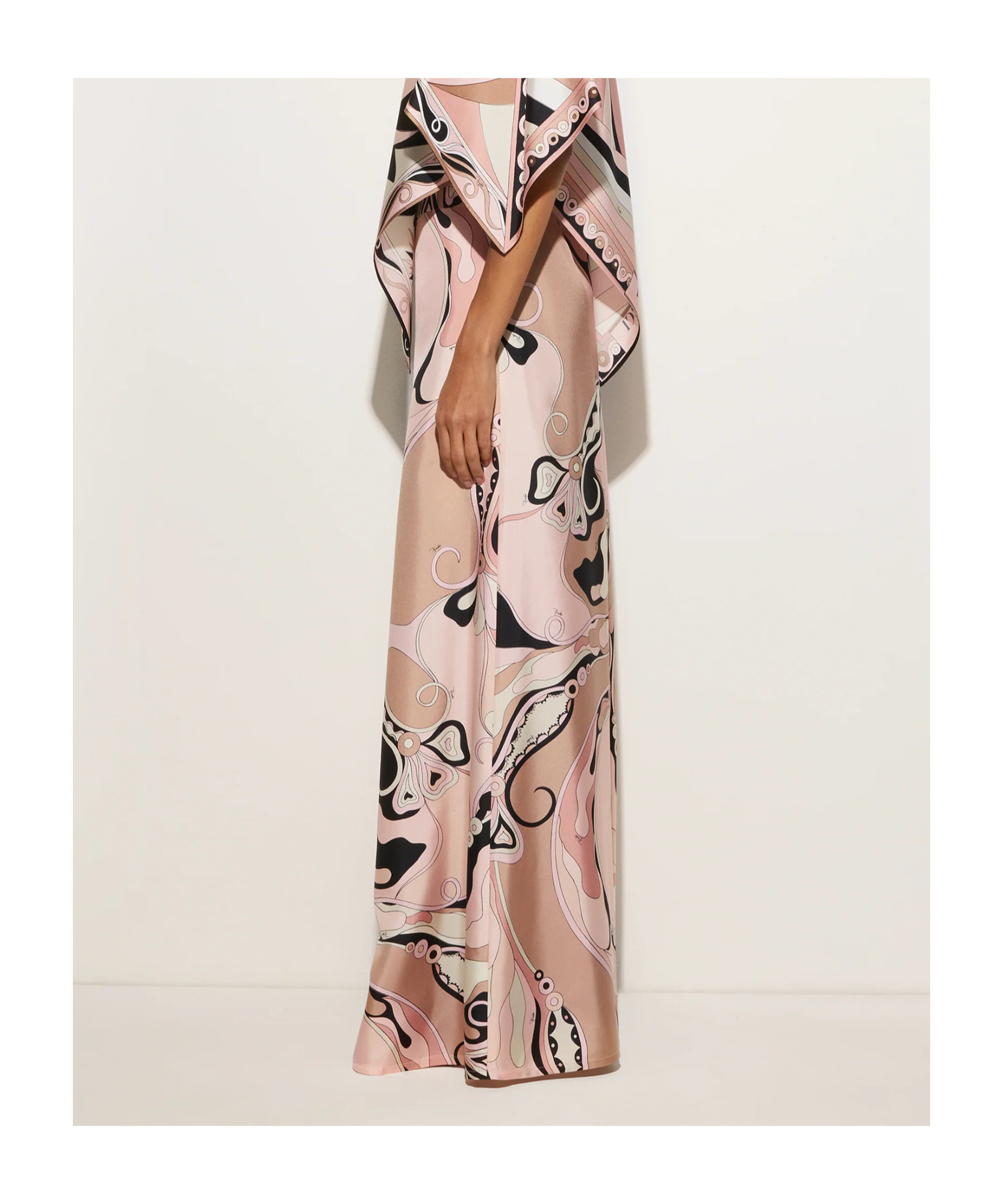 Emilio Pucci Orchidee Print Silk Twill Wide-leg Pants In Nude
