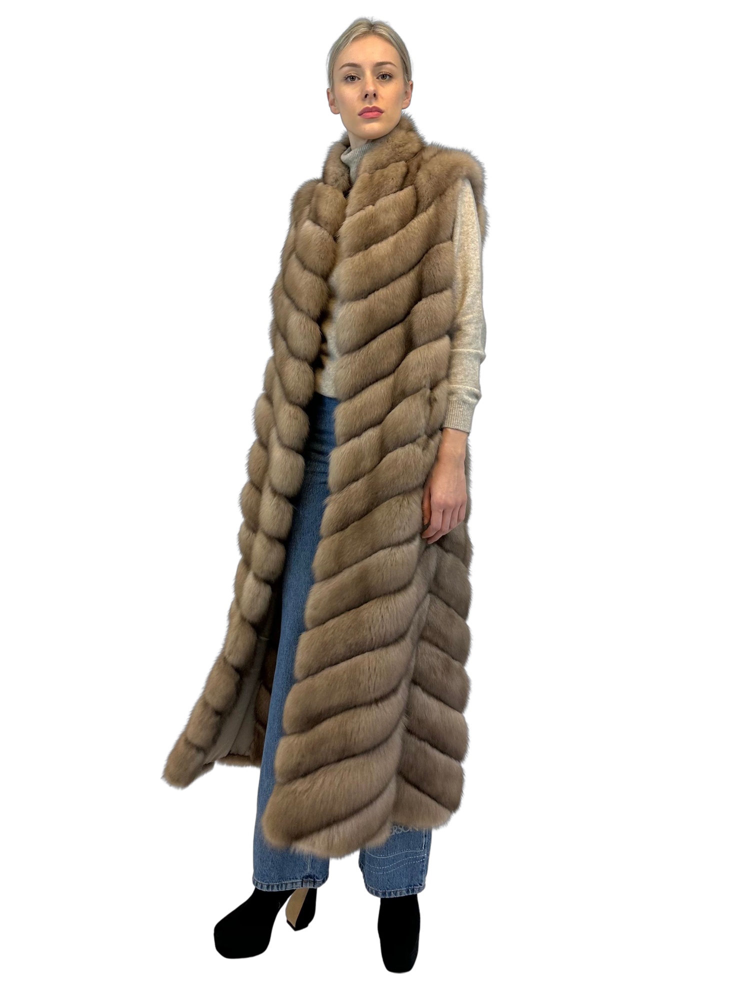 Liska Sleeveless Long Fur In Brown