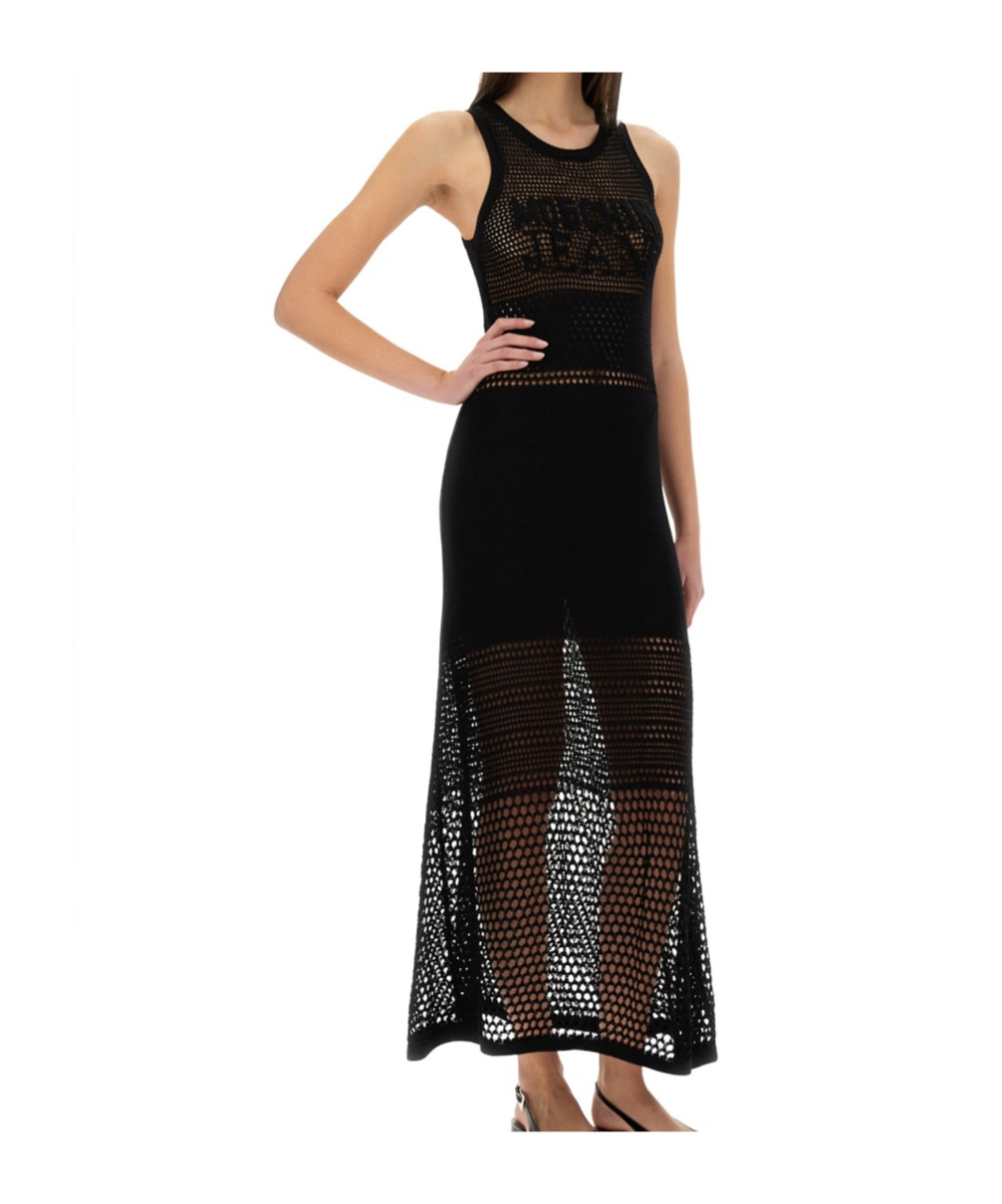 Moschino Open-knit Maxi Dress With Signature Logo In Black