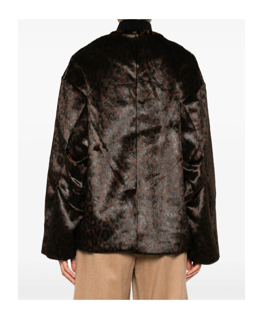 The Frankie Shop Double-breasted Patterned Jacket In Brown