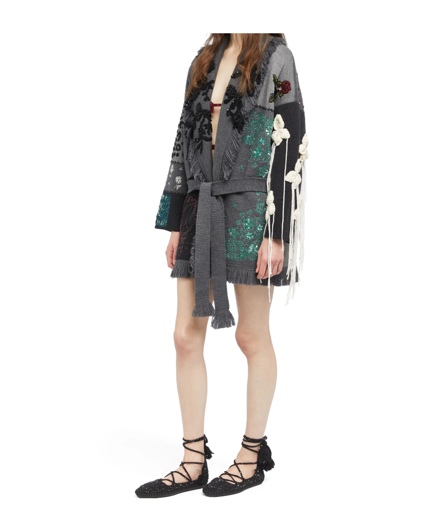 Alanui Midnight In Manhattan Patchwork Cardigan In Gray