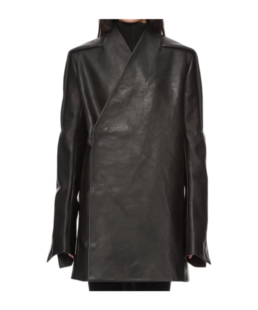 Rick Owens Long-sleeved Leather Jacket In Black