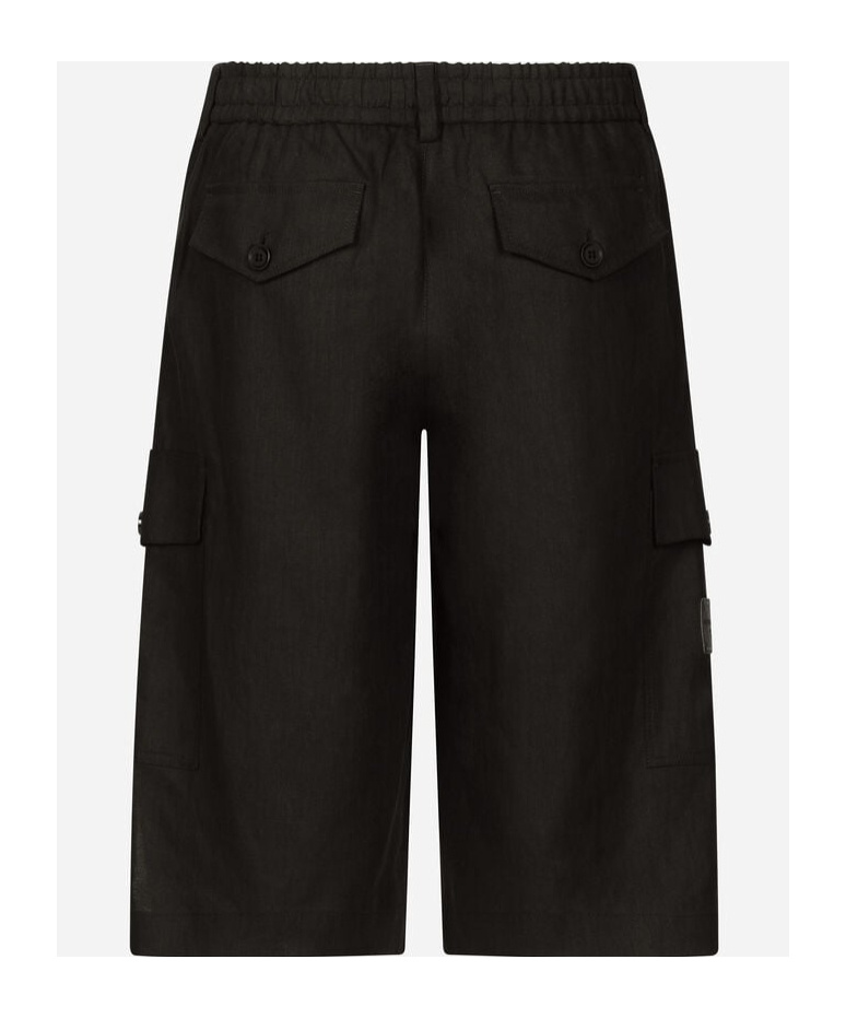 Dolce & Gabbana Black Bermuda Shorts With Pockets In Linen Man In Black