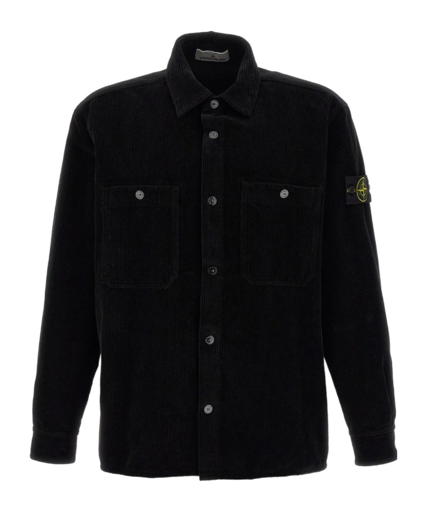 Stone Island Comfortable Overshirt With Pockets And Press Studs In Black
