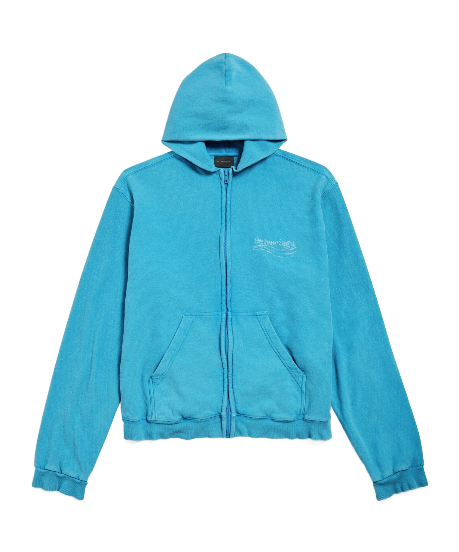 Balenciaga Women's Washed Crayon Political Zip-up Hoodie Regular Fit In Azure In Blue