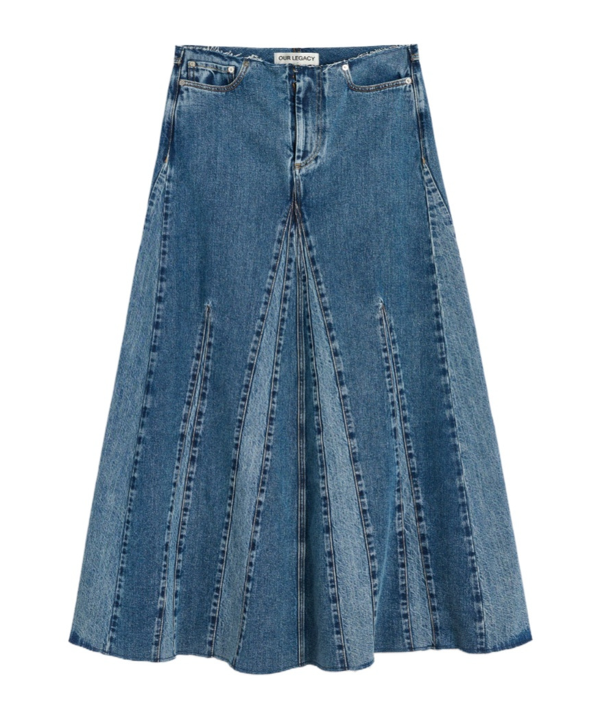 Our Legacy Rebel Panelled Frayed Maxi Skirt In Blue