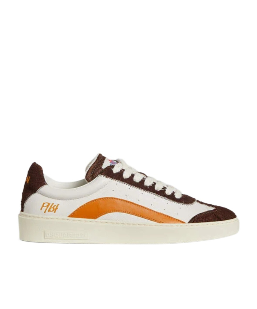 Dsquared2 1964 White And Brown Leather And Suede Sneakers In Multi