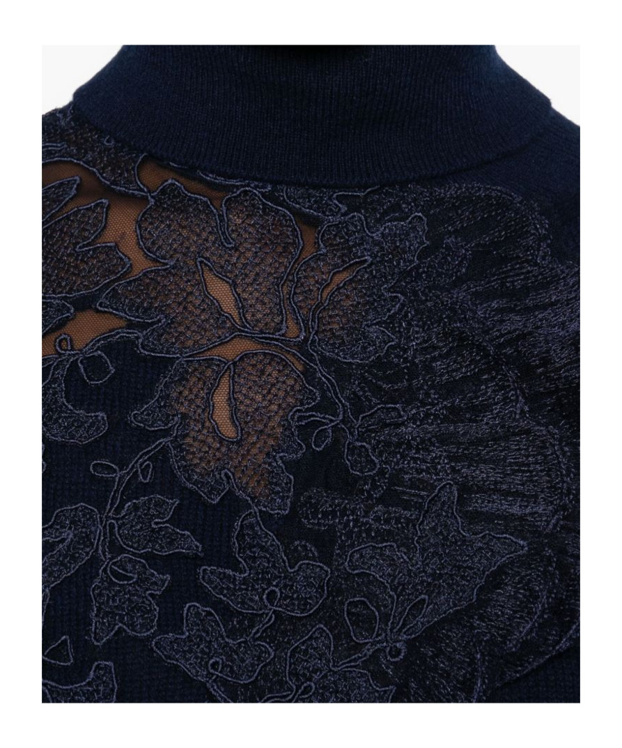 Ermanno Scervino High Neck Floral Lace Knitwear In Blue