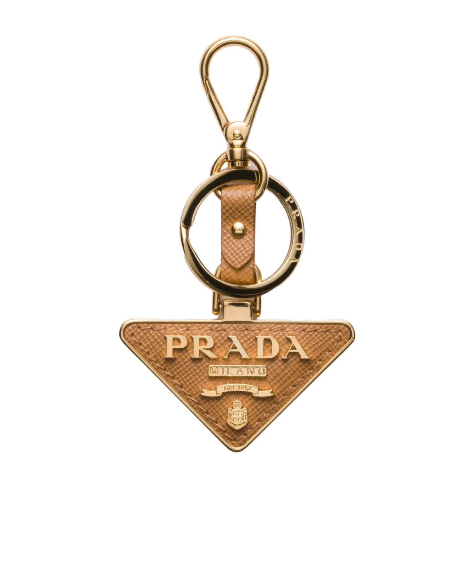 Prada Saffiano Leather And Metal Keychain In Natural