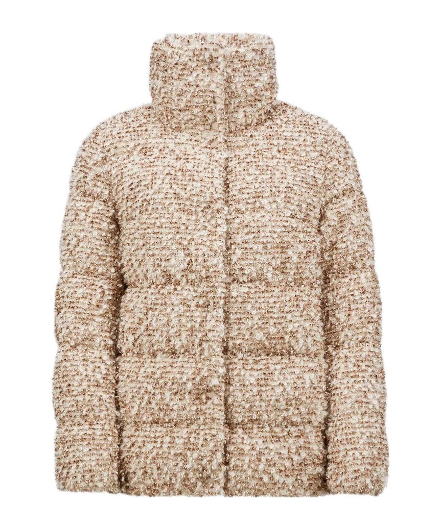 Moncler Cochelle Checked Tweed Down Jacket In Nude