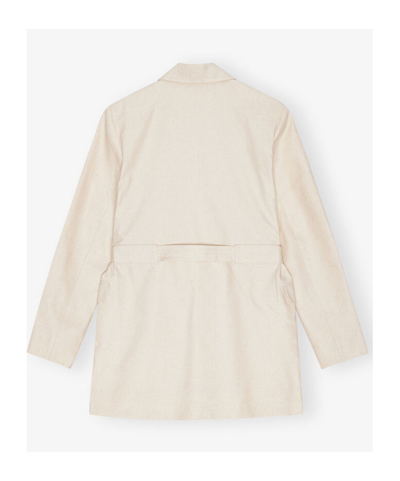 Ganni Womens Angora Tailoring Belted Cotton And Linen Blazer In White