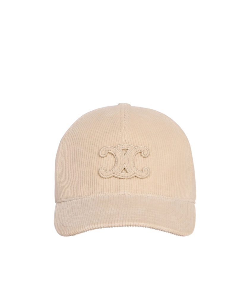 Celine Triomphe Corduroy Baseball Cap In Nude