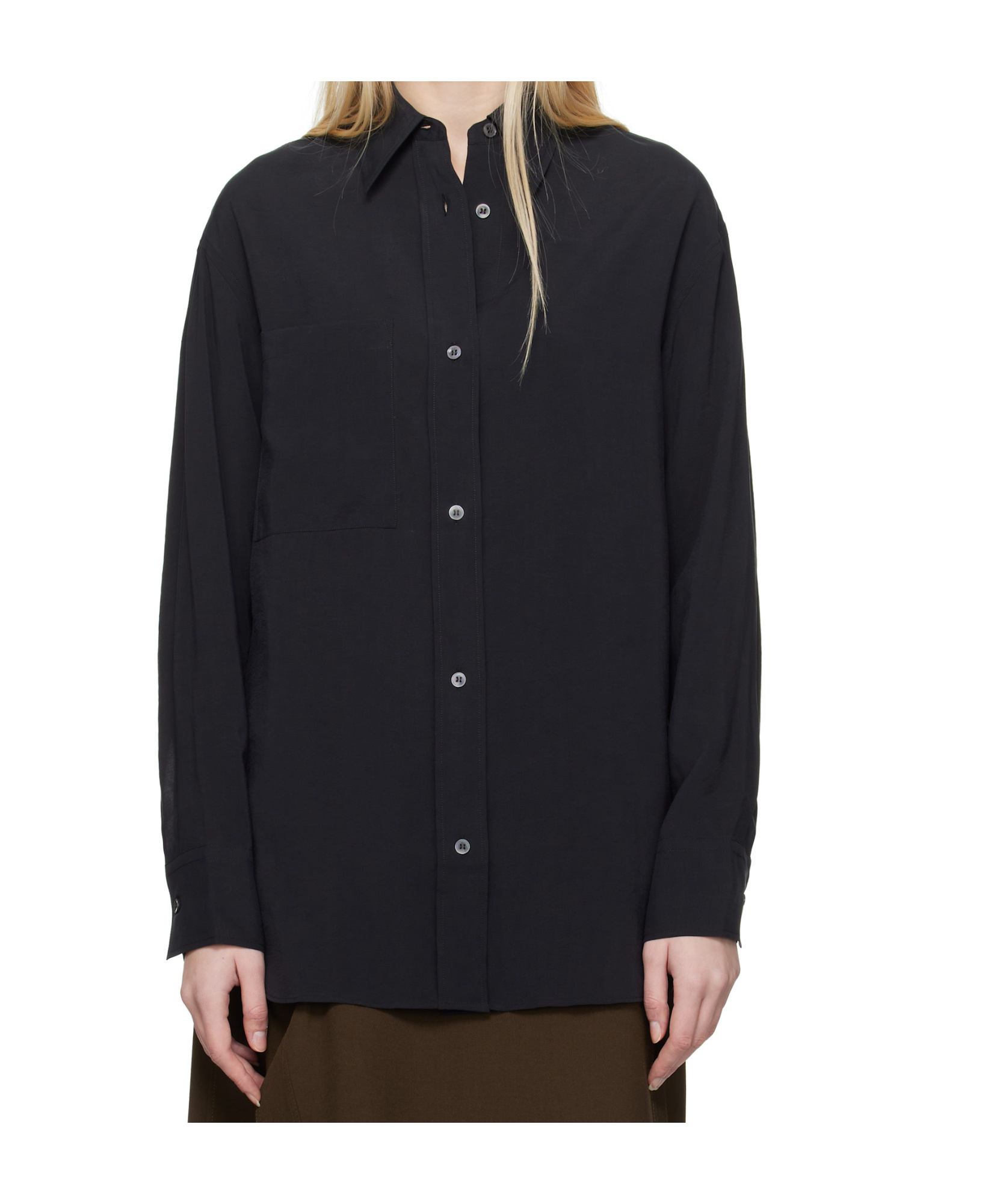 Studio Nicholson Lapel Short-sleeved Shirt In Black