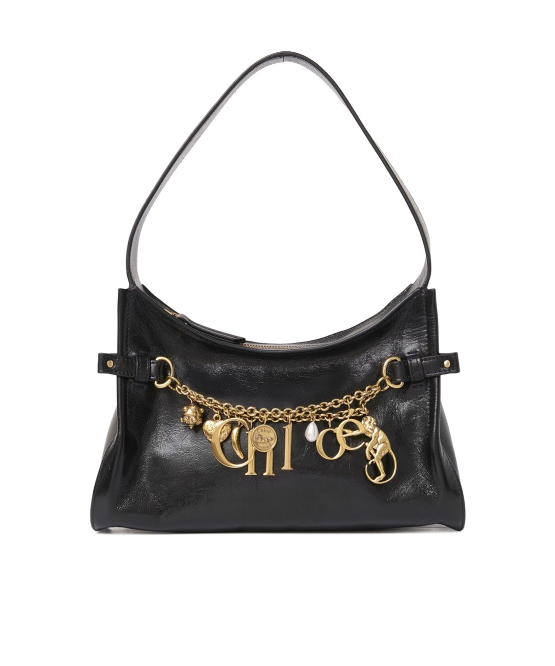 Chloé Charms Hobo Bag In Shiny Leather In Brown