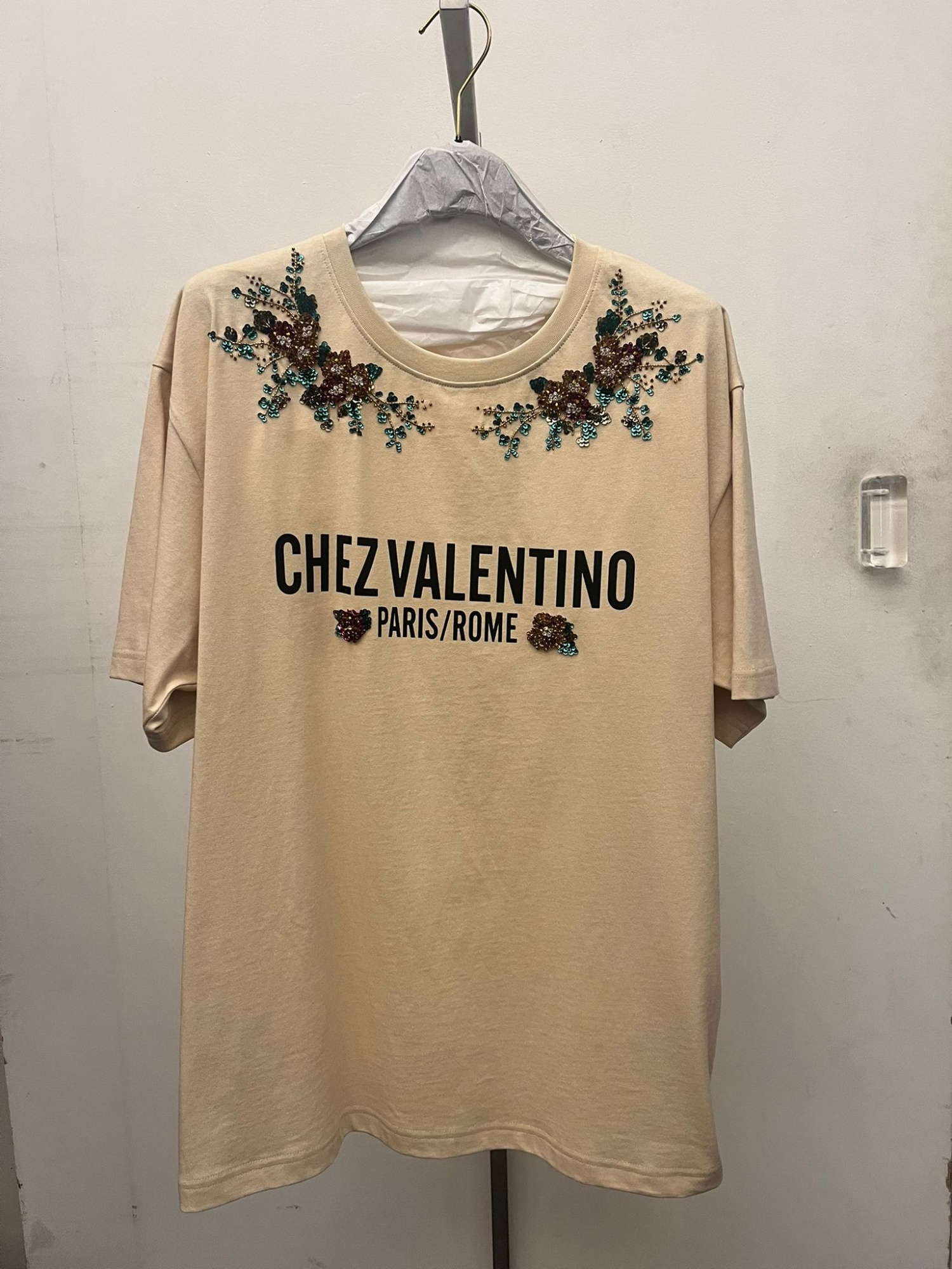 Valentino Cotton Crew Neck T-shirt With Embroidered Detail In Brown