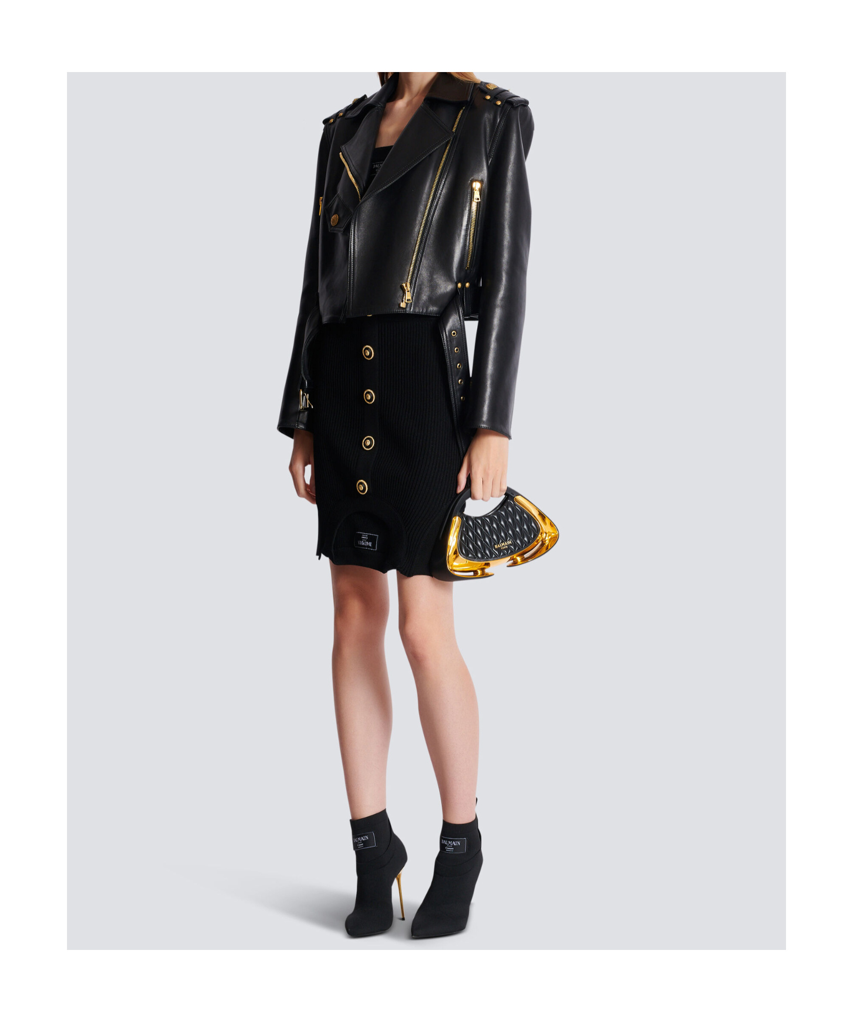 Balmain Black Optical Illusion Ribbed Knit Miniskirt In Black