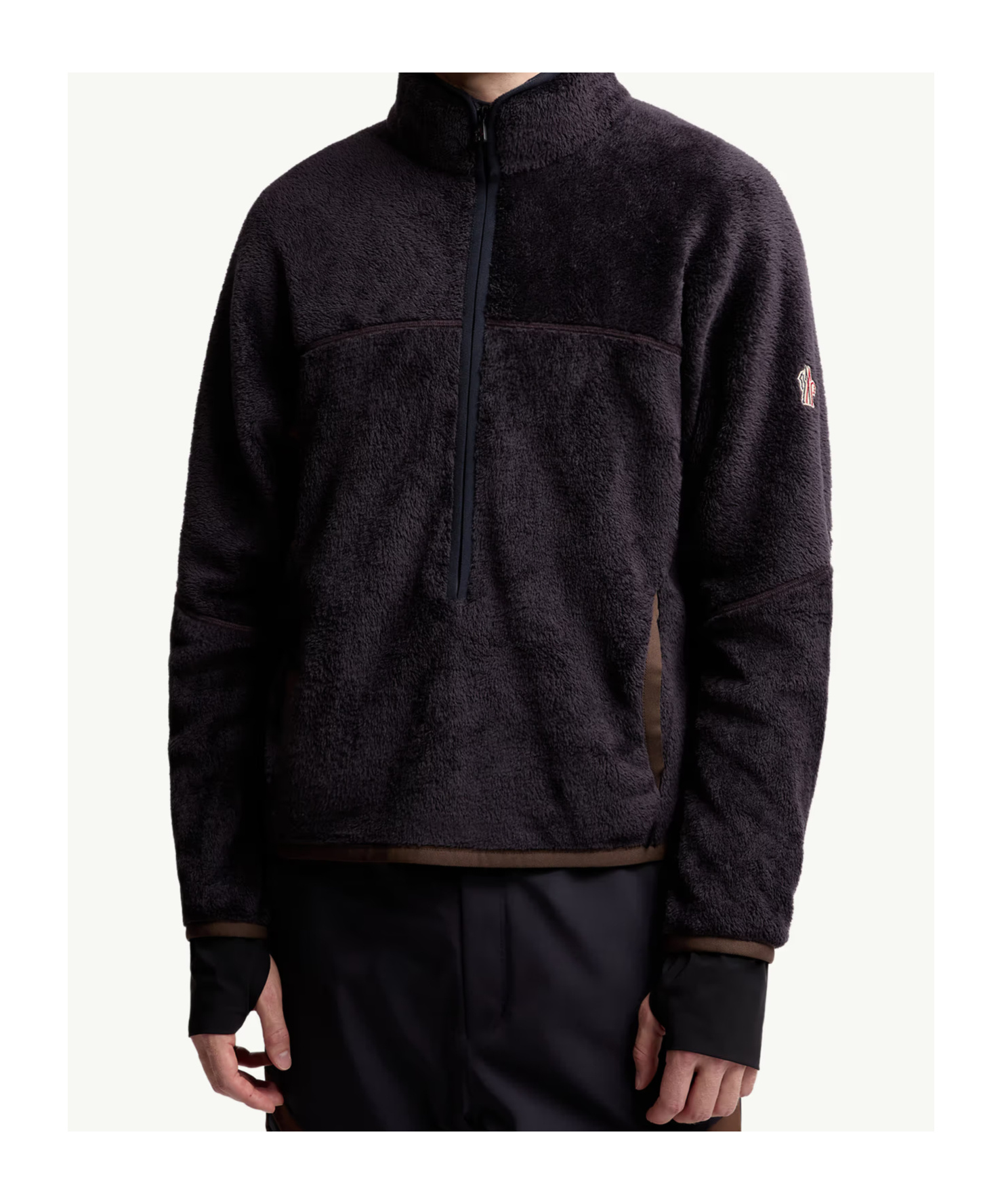 Moncler High Collar Sweatshirt Featuring Contrast Panels In Blue