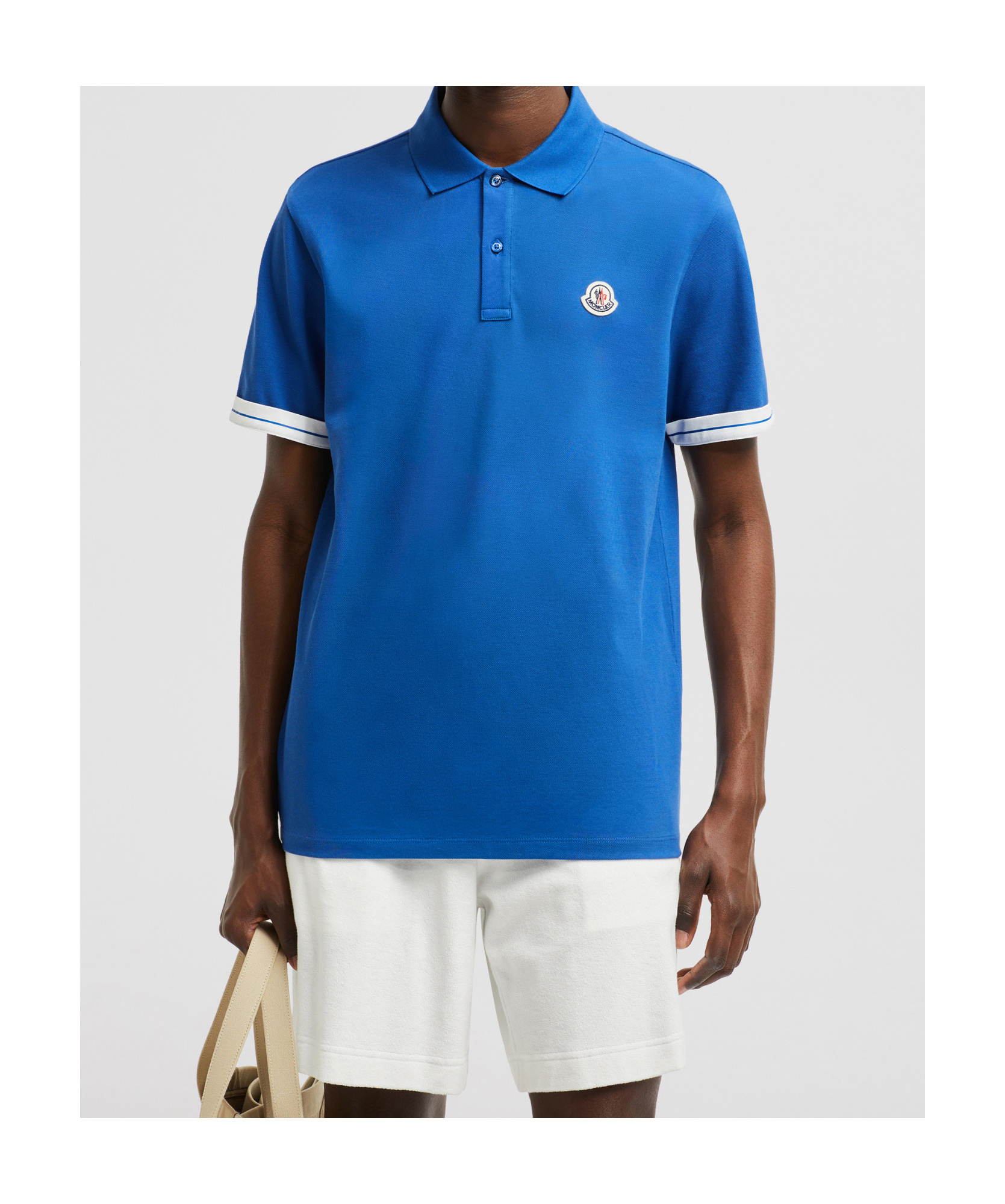 Moncler Logo Cotton Piquet Polo Shirt Blue In Blue