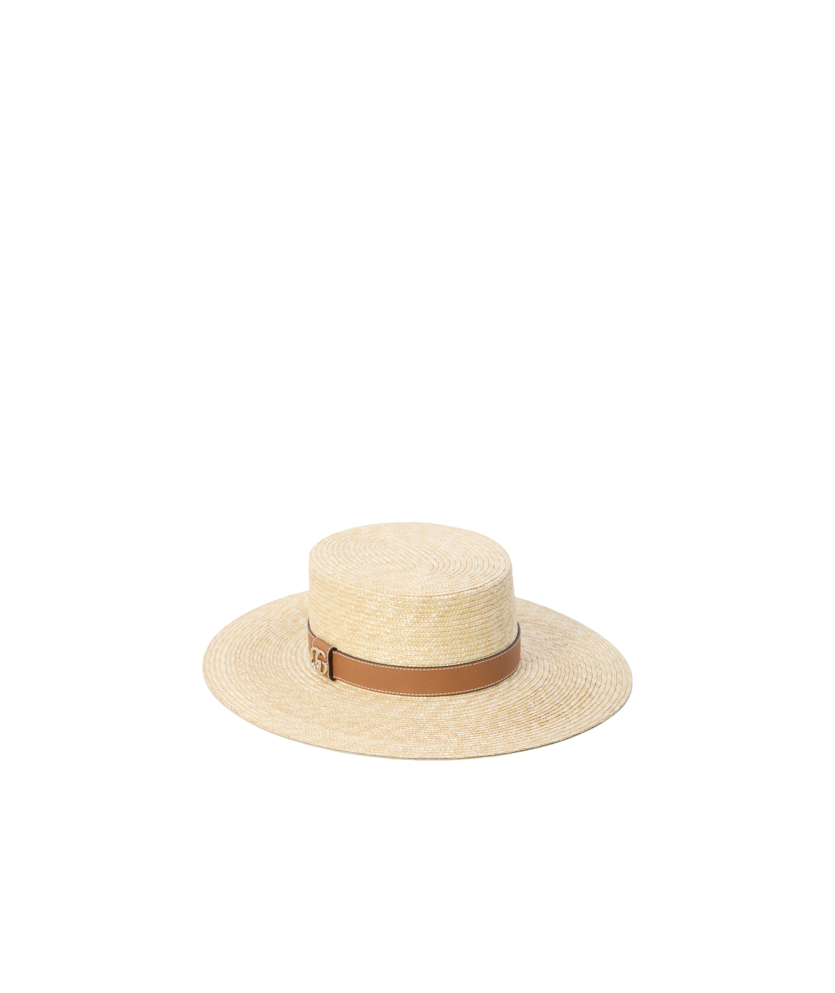 Gucci Raffia Hat Leather Strap In Nude