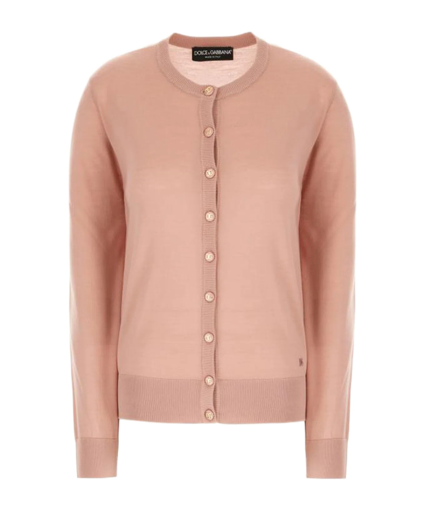 Dolce & Gabbana Virgin Wool Crewneck Cardigan In Nude
