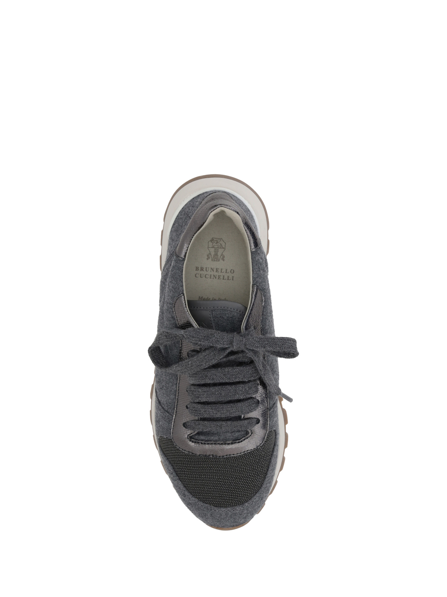 Brunello Cucinelli Low Top Sneakers With Contrast Sole And Textured Panels In Gray