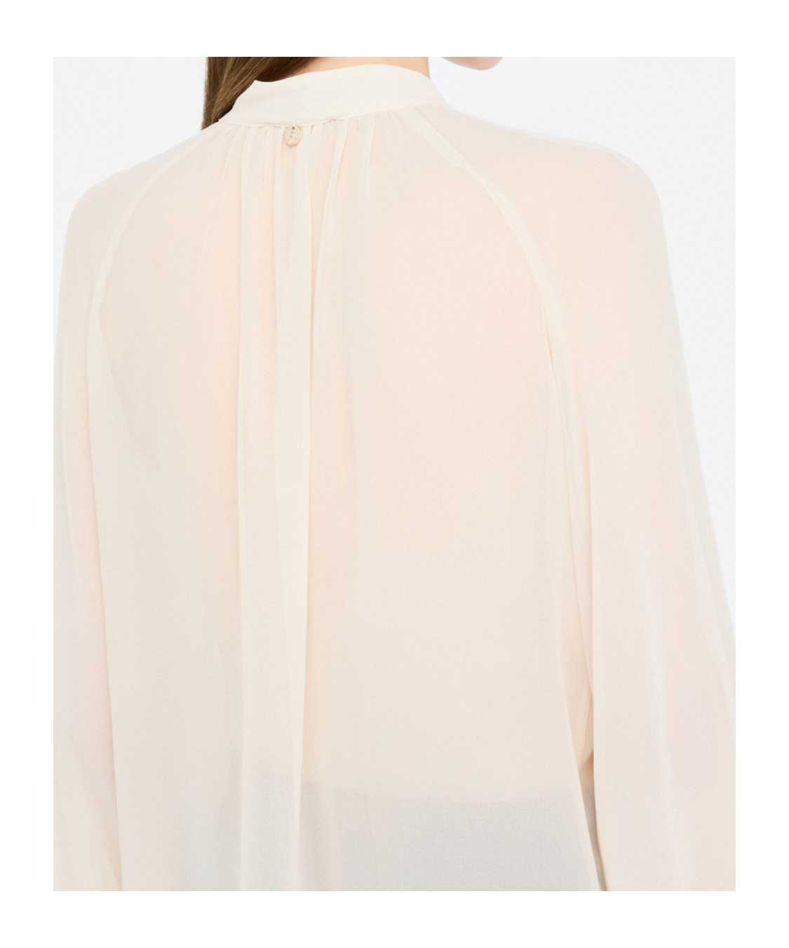 Liu •jo Bow Collar Button Charm Keyhole Pleated Sheer In White
