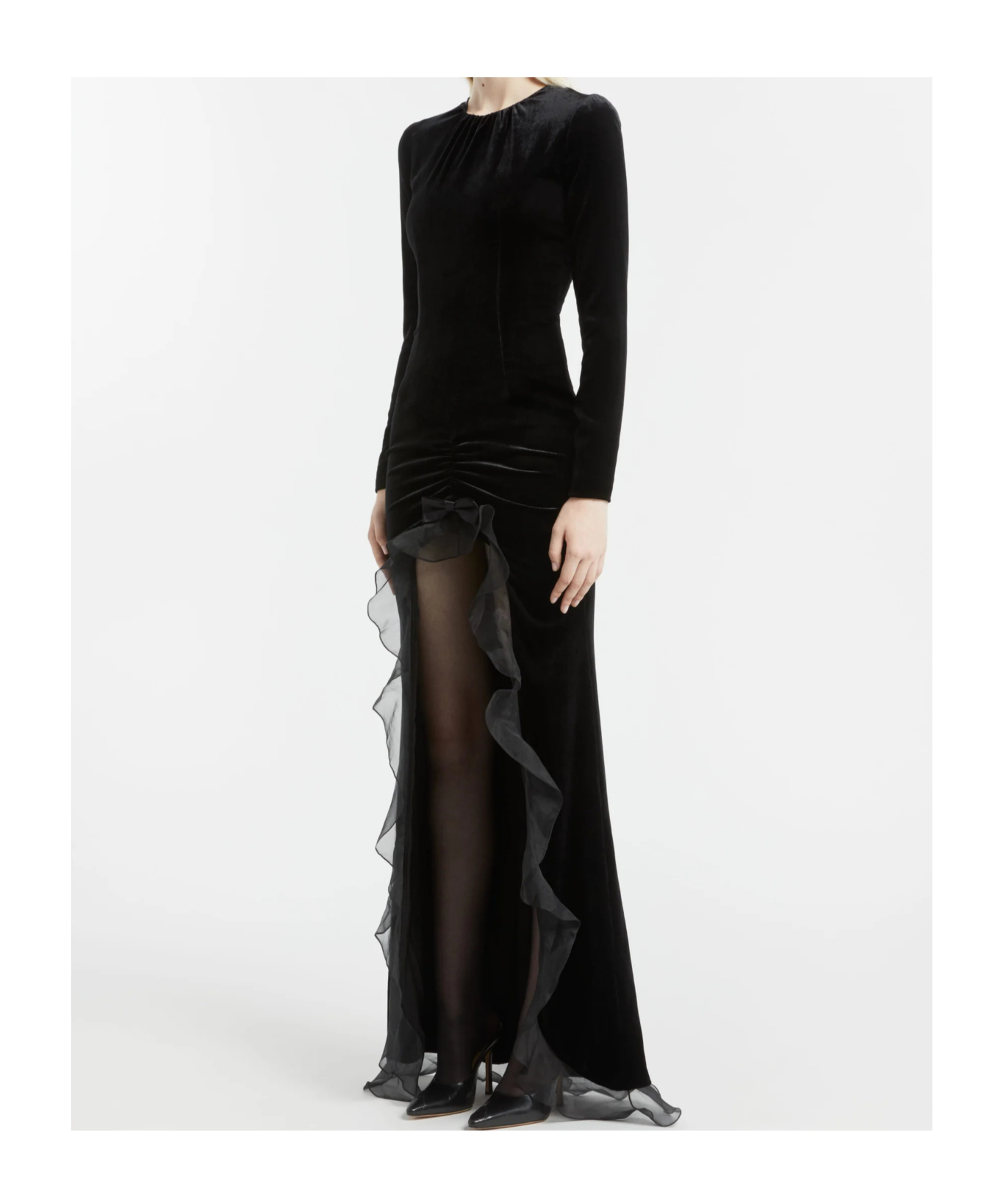 Alessandra Rich Velvet Dress With Ruches In Black