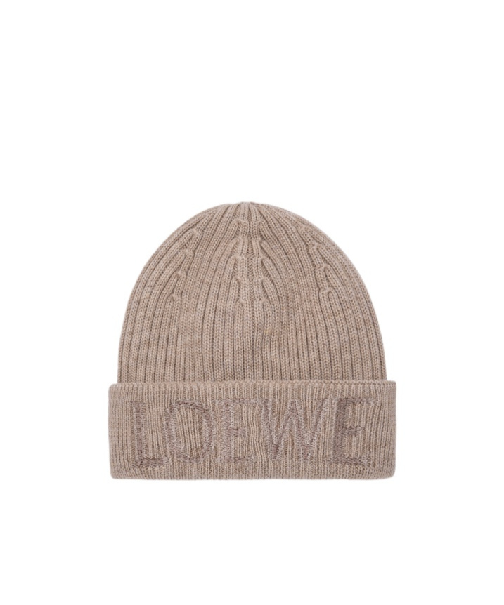 Loewe Logo Embroidered Ribbed-knit Beanie In Brown