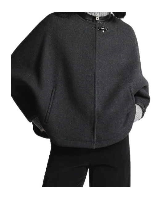 Fay Double-layer Shawl Cotton Coat In Black