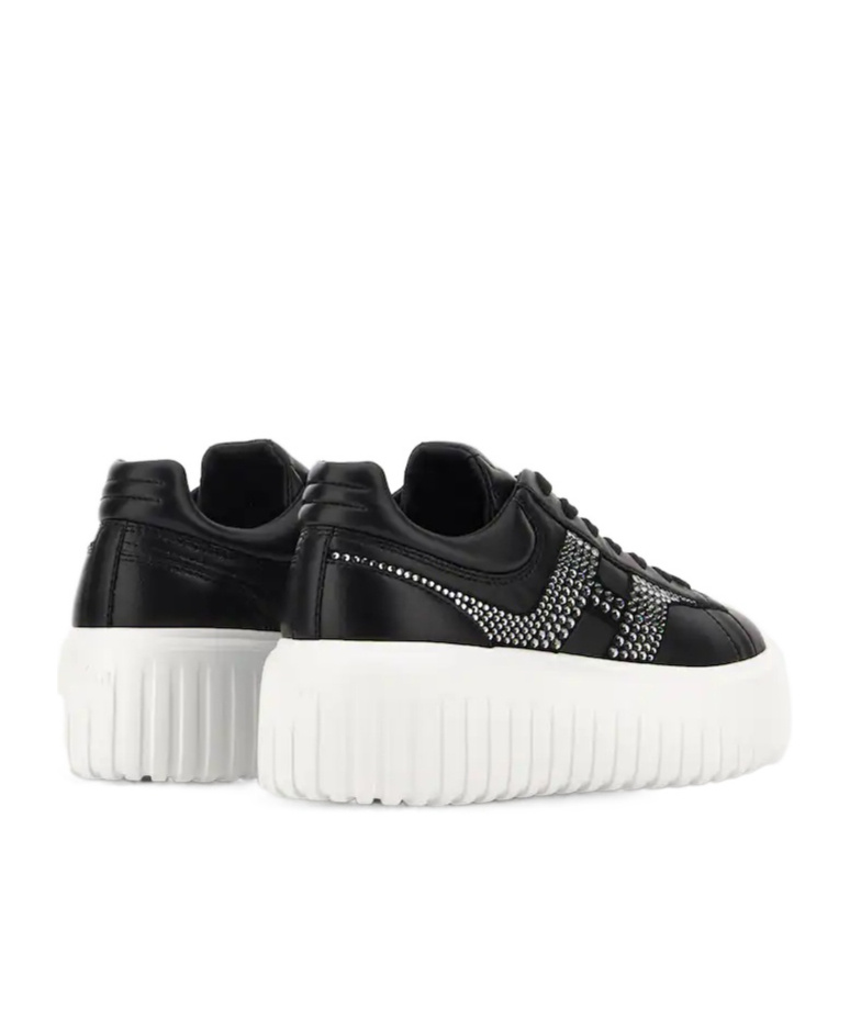 Hogan Leather Sneakers With Platform Sole And Embellished Stripes In Black