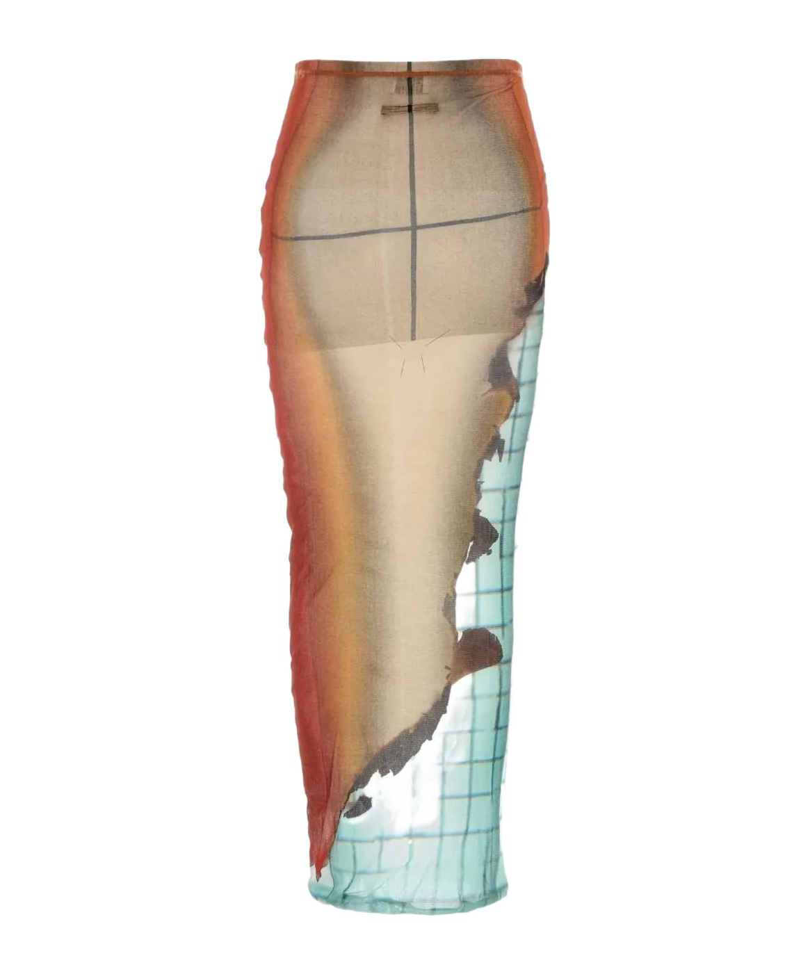 Jean Paul Gaultier Mesh Long Skirt Twisted Printed 'fire'