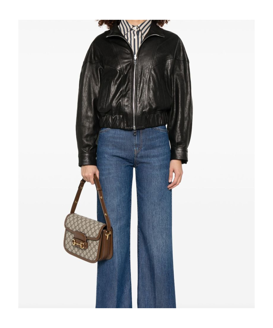 Shop Dondup Long-sleeved Leather Jacket In Black