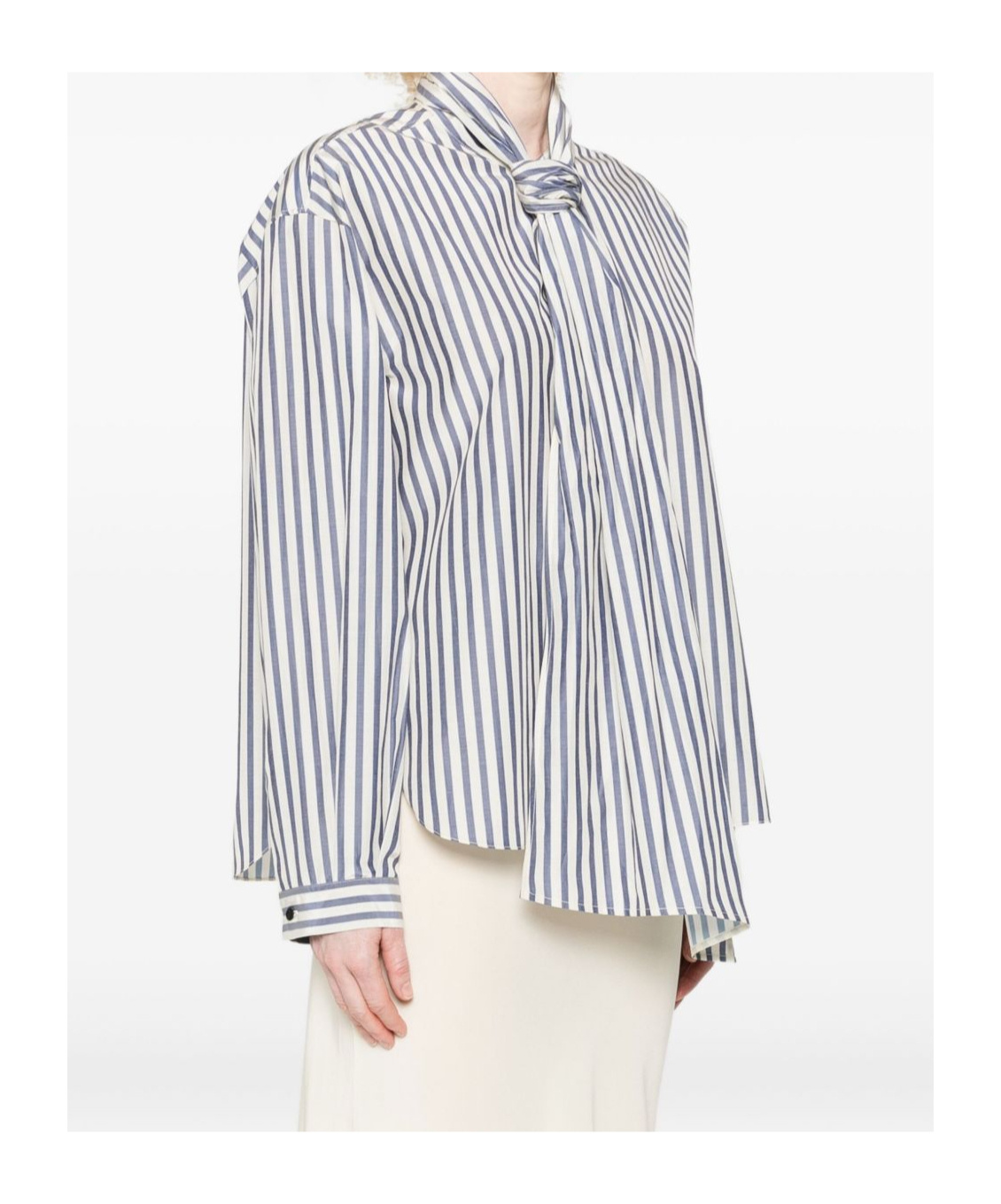 Forte Forte Vertical Striped Blouse With Distinctive Bow Tie In Pattern