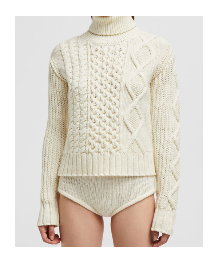 Moncler White Turtleneck Knitting Sweater In Virgin Wool Woman In White