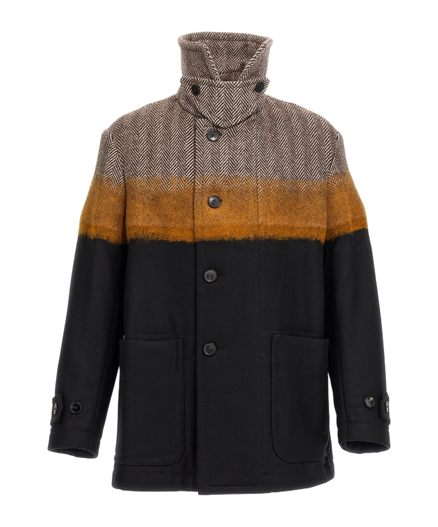 Dries Van Noten Multicolor Stand Collar Coat In Black