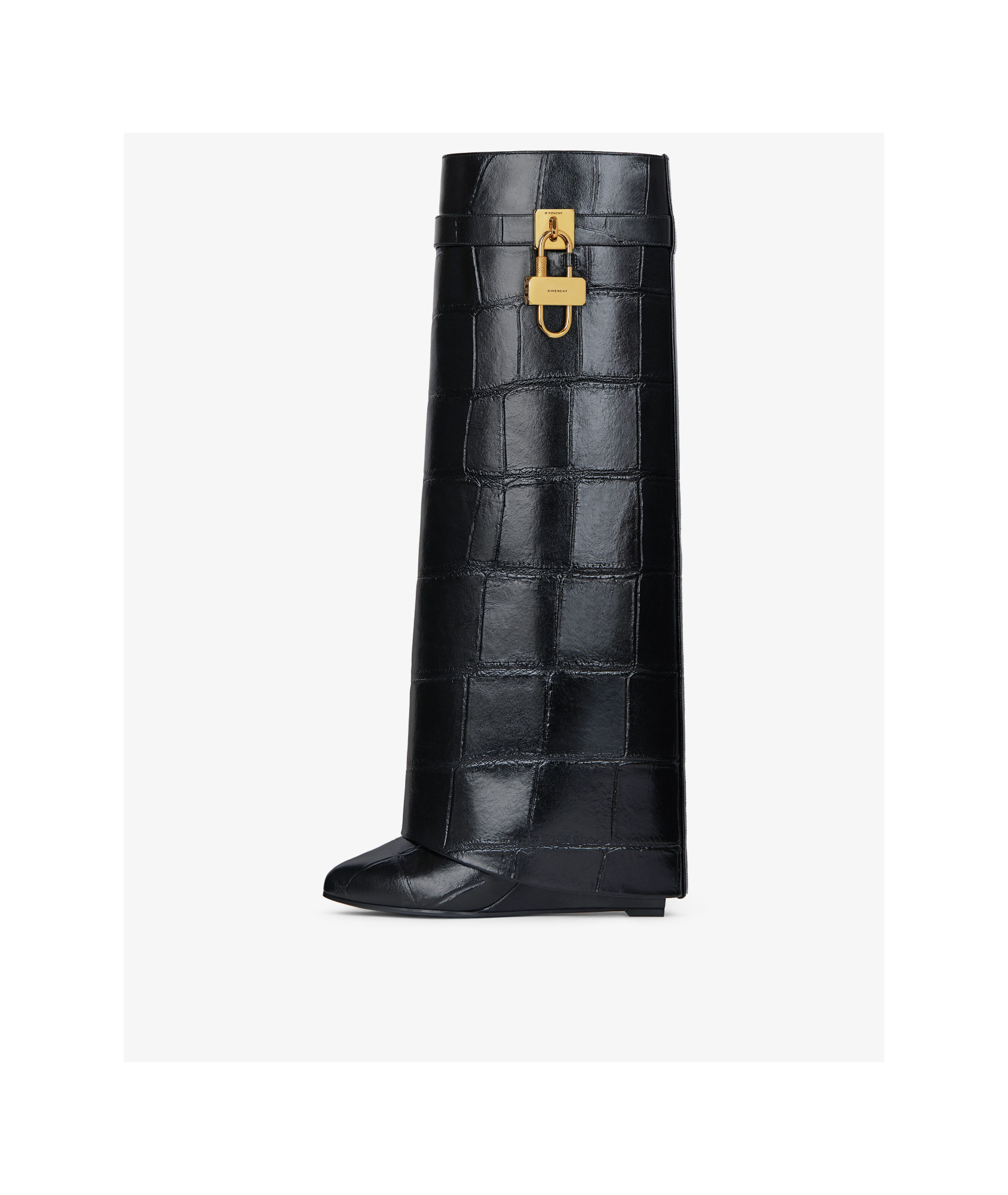 Givenchy Shark Lock Boots In Crocodile Effect Leather In Black